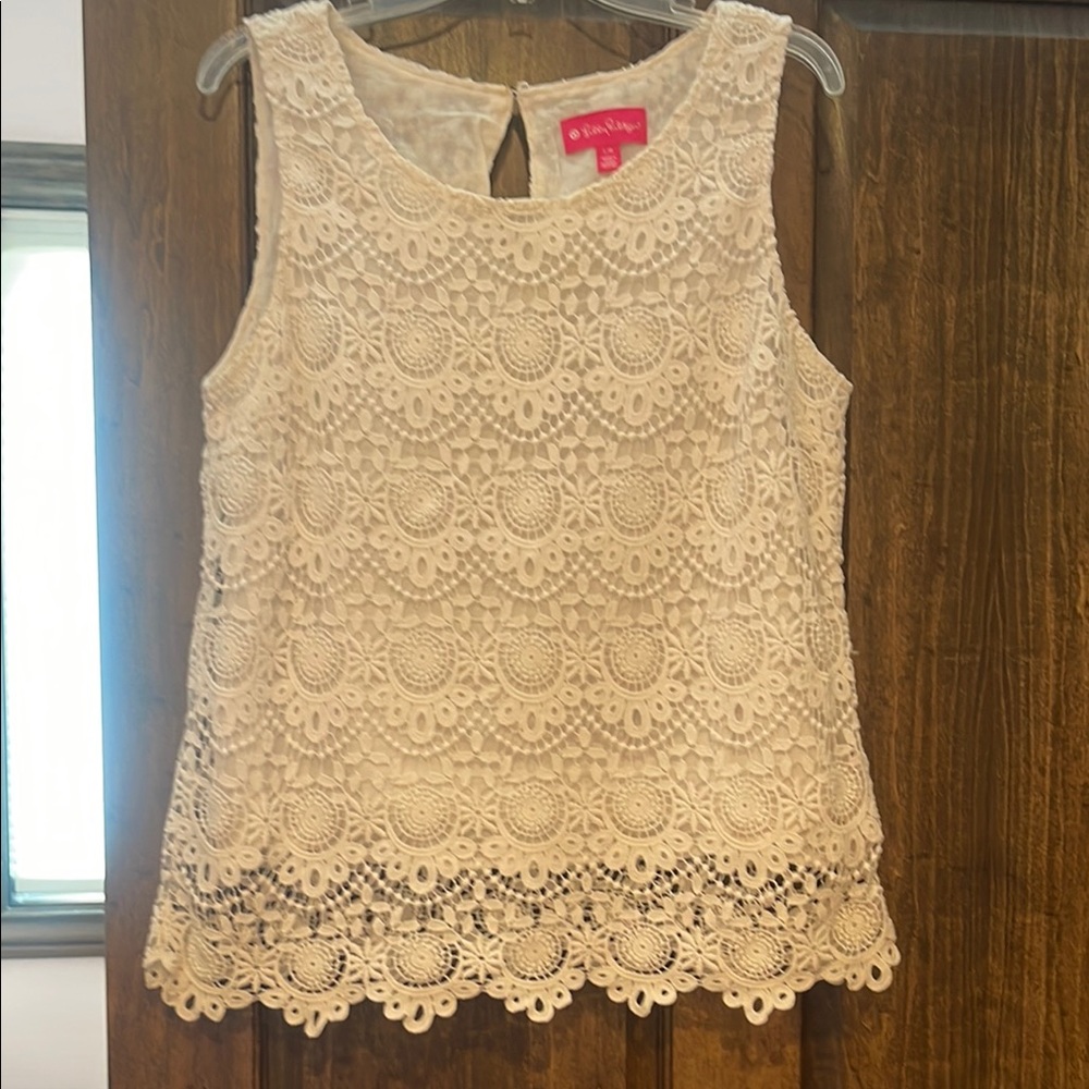 Lilly Pulitzer for Target White Lace Lined Sleeveless Top Size L
